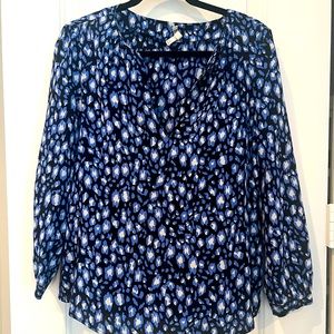 Joie long sleeve 100% silk animal print top in blue and black